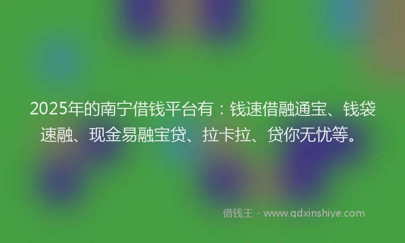 2025年的南宁借钱平台有：钱速借融通宝、钱袋速融、现金易融宝贷、拉卡拉、贷你无忧等。