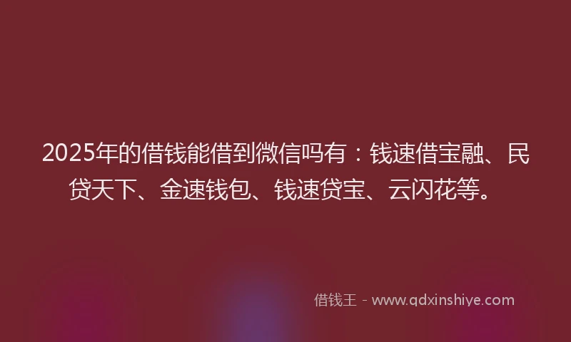 2025年的借钱能借到微信吗有：钱速借宝融、民贷天下、金速钱包、钱速贷宝、云闪花等。