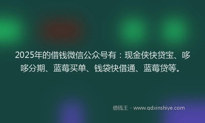 2025年的借钱微信公众号有：现金侠快贷宝、哆哆分期、蓝莓买单、钱袋快借通、蓝莓贷等。