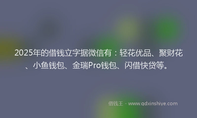 2025年的借钱立字据微信有：轻花优品、聚财花、小鱼钱包、金瑞Pro钱包、闪借快贷等。