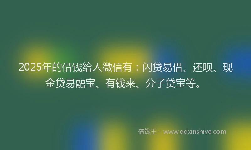 2025年的借钱给人微信有：闪贷易借、还呗、现金贷易融宝、有钱来、分子贷宝等。