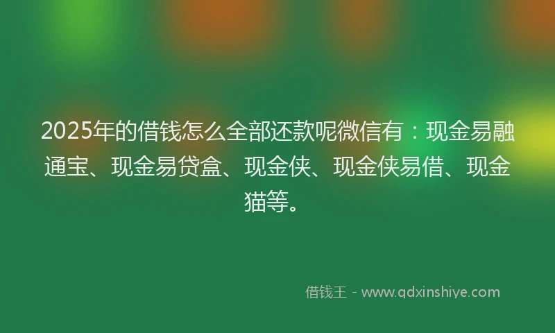 2025年的借钱怎么全部还款呢微信有：现金易融通宝、现金易贷盒、现金侠、现金侠易借、现金猫等。