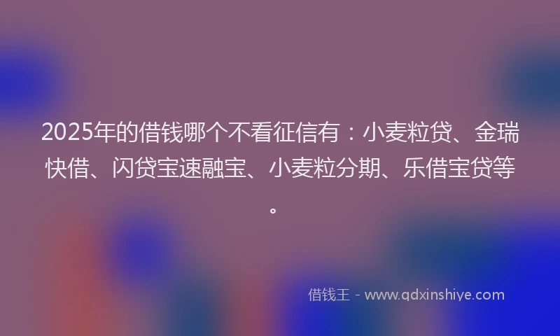 2025年的借钱哪个不看征信有：小麦粒贷、金瑞快借、闪贷宝速融宝、小麦粒分期、乐借宝贷等。
