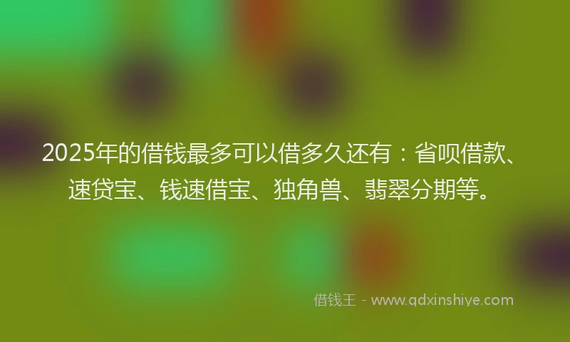 2025年的借钱最多可以借多久还有：省呗借款、速贷宝、钱速借宝、独角兽、翡翠分期等。