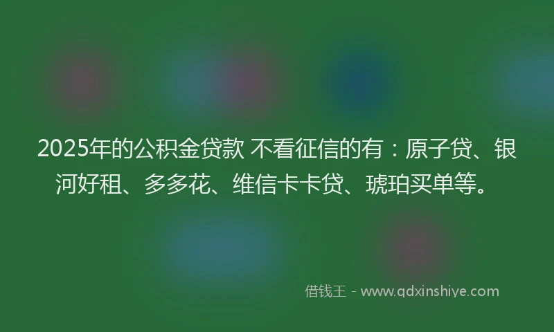 2025年的公积金贷款 不看征信的有：原子贷、银河好租、多多花、维信卡卡贷、琥珀买单等。