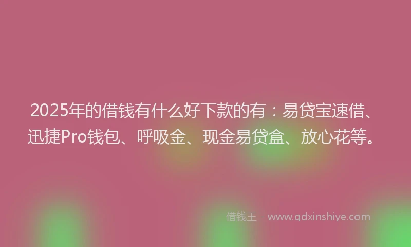2025年的借钱有什么好下款的有：易贷宝速借、迅捷Pro钱包、呼吸金、现金易贷盒、放心花等。