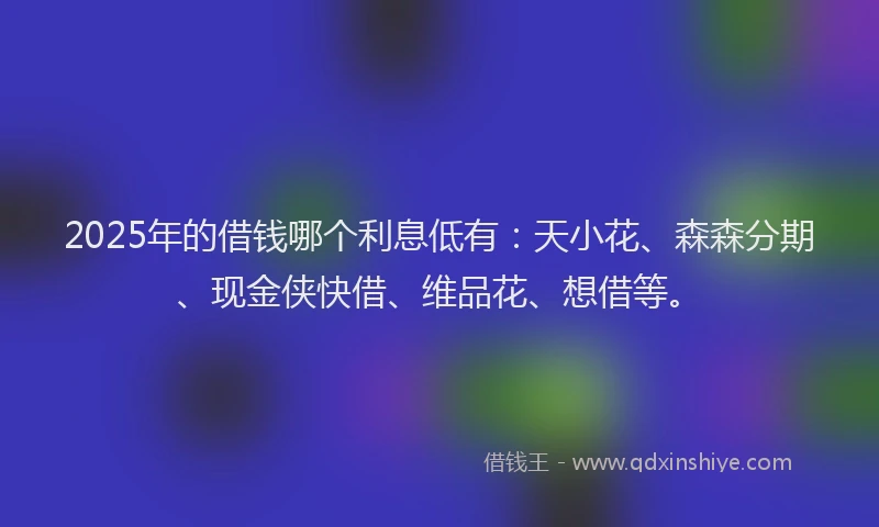2025年的借钱哪个利息低有：天小花、森森分期、现金侠快借、维品花、想借等。