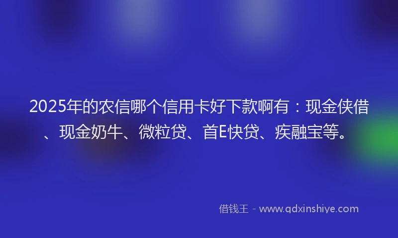2025年的农信哪个信用卡好下款啊有：现金侠借、现金奶牛、微粒贷、首E快贷、疾融宝等。