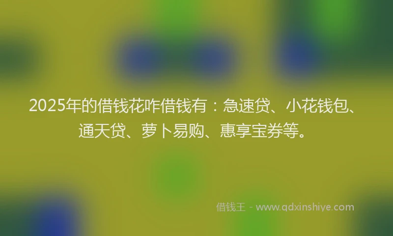 2025年的借钱花咋借钱有：急速贷、小花钱包、通天贷、萝卜易购、惠享宝券等。