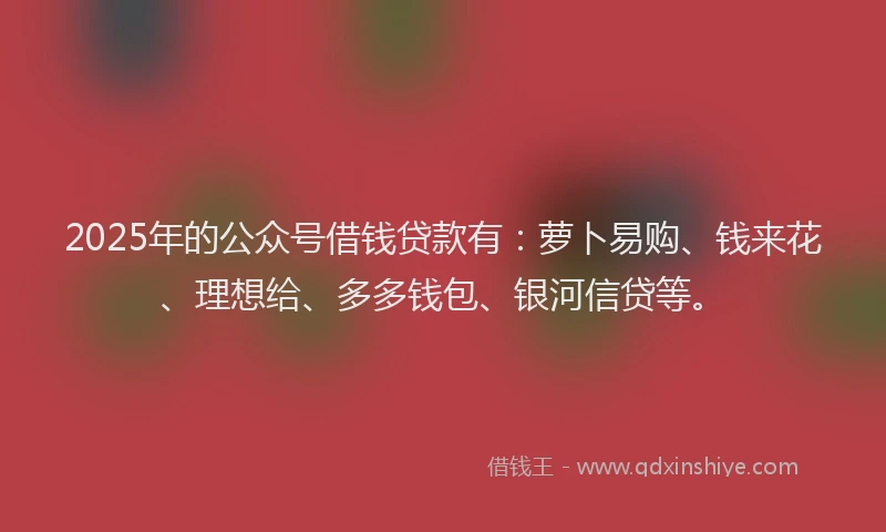 2025年的公众号借钱贷款有：萝卜易购、钱来花、理想给、多多钱包、银河信贷等。
