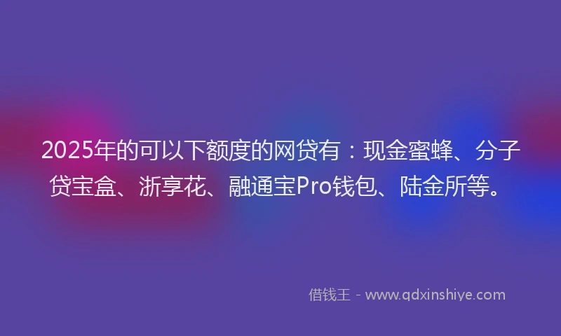 2025年的可以下额度的网贷有：现金蜜蜂、分子贷宝盒、浙享花、融通宝Pro钱包、陆金所等。