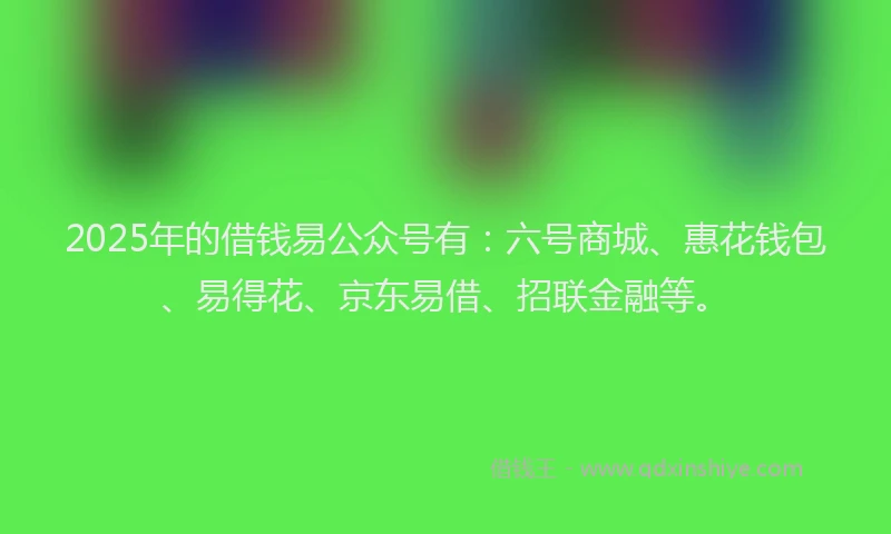 2025年的借钱易公众号有：六号商城、惠花钱包、易得花、京东易借、招联金融等。