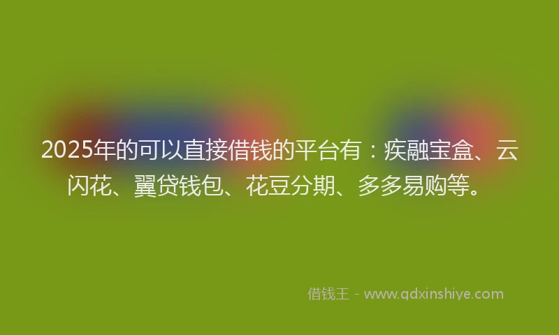 2025年的可以直接借钱的平台有：疾融宝盒、云闪花、翼贷钱包、花豆分期、多多易购等。