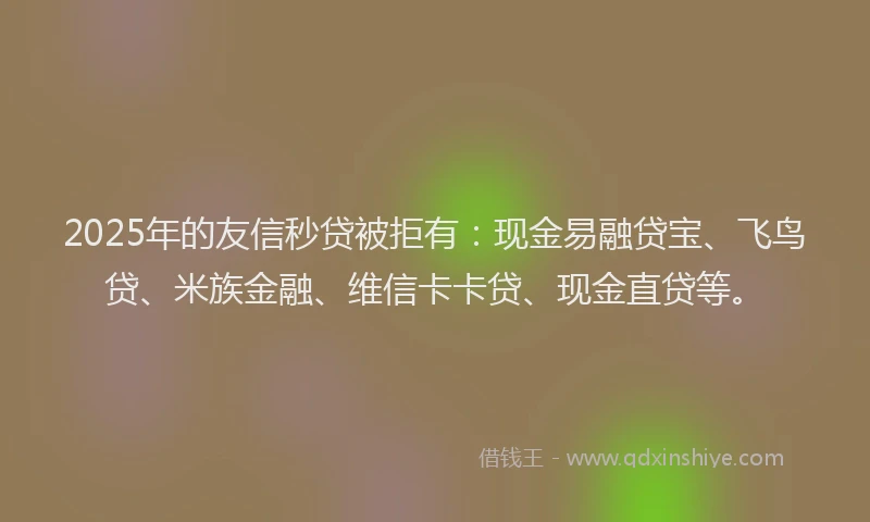 2025年的友信秒贷被拒有：现金易融贷宝、飞鸟贷、米族金融、维信卡卡贷、现金直贷等。