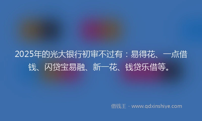 2025年的光大银行初审不过有：易得花、一点借钱、闪贷宝易融、新一花、钱贷乐借等。