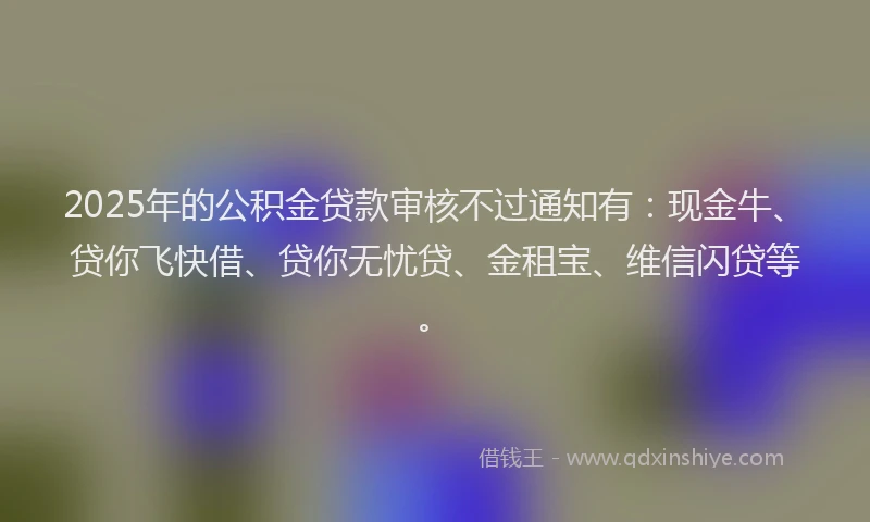 2025年的公积金贷款审核不过通知有：现金牛、贷你飞快借、贷你无忧贷、金租宝、维信闪贷等。