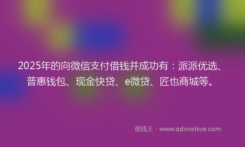 2025年的向微信支付借钱并成功有：派派优选、普惠钱包、现金快贷、e微贷、匠也商城等。