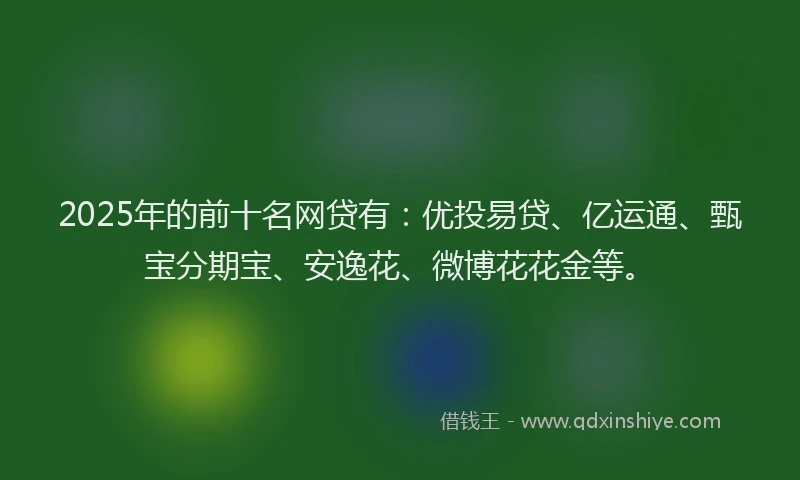 2025年的前十名网贷有：优投易贷、亿运通、甄宝分期宝、安逸花、微博花花金等。