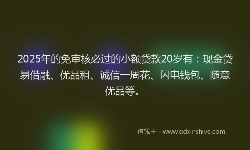 2025年的免审核必过的小额贷款20岁有：现金贷易借融、优品租、诚信一周花、闪电钱包、随意优品等。