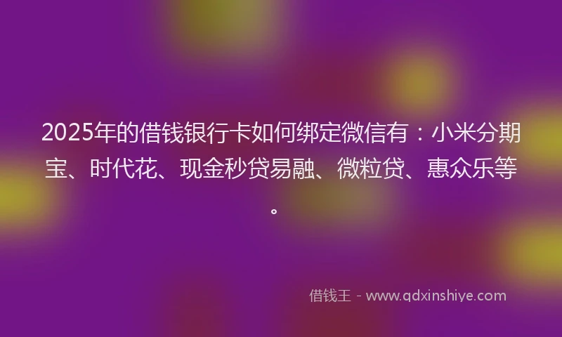 2025年的借钱银行卡如何绑定微信有：小米分期宝、时代花、现金秒贷易融、微粒贷、惠众乐等。