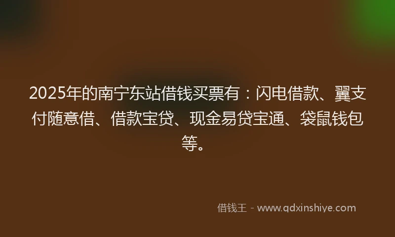 2025年的南宁东站借钱买票有：闪电借款、翼支付随意借、借款宝贷、现金易贷宝通、袋鼠钱包等。