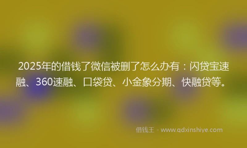 2025年的借钱了微信被删了怎么办有：闪贷宝速融、360速融、口袋贷、小金象分期、快融贷等。