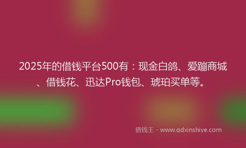 2025年的借钱平台500有：现金白鸽、爱蹦商城、借钱花、迅达Pro钱包、琥珀买单等。