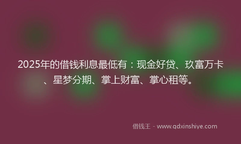 2025年的借钱利息最低有：现金好贷、玖富万卡、星梦分期、掌上财富、掌心租等。