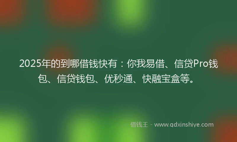2025年的到哪借钱快有：你我易借、信贷Pro钱包、信贷钱包、优秒通、快融宝盒等。