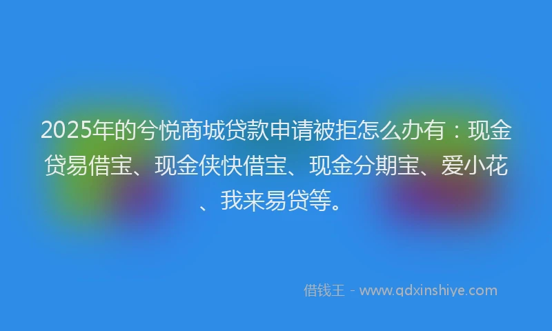2025年的兮悦商城贷款申请被拒怎么办有：现金贷易借宝、现金侠快借宝、现金分期宝、爱小花、我来易贷等。