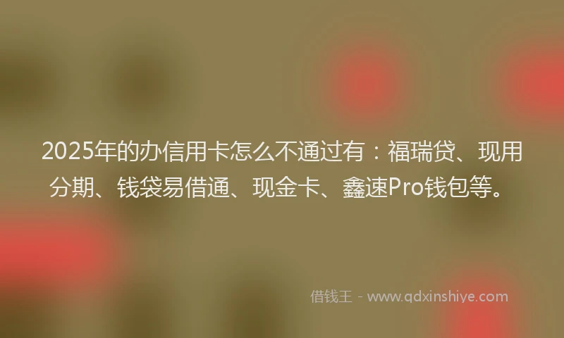 2025年的办信用卡怎么不通过有：福瑞贷、现用分期、钱袋易借通、现金卡、鑫速Pro钱包等。