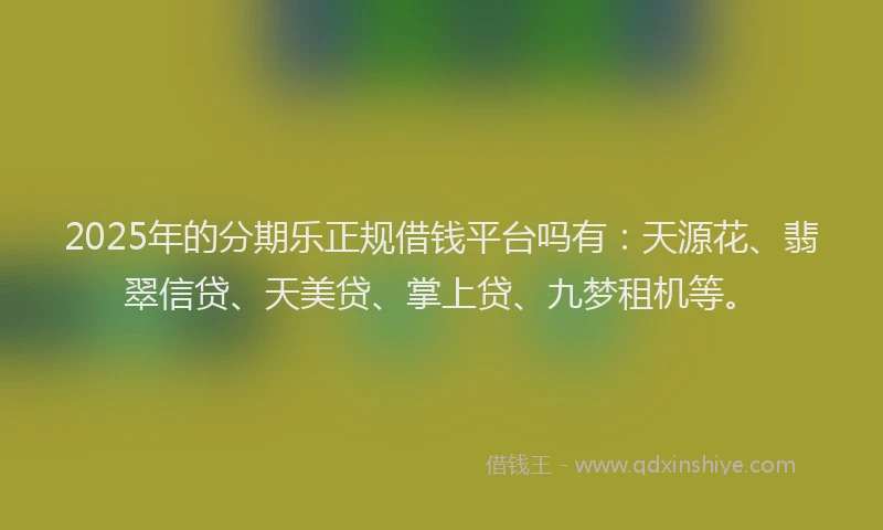2025年的分期乐正规借钱平台吗有：天源花、翡翠信贷、天美贷、掌上贷、九梦租机等。