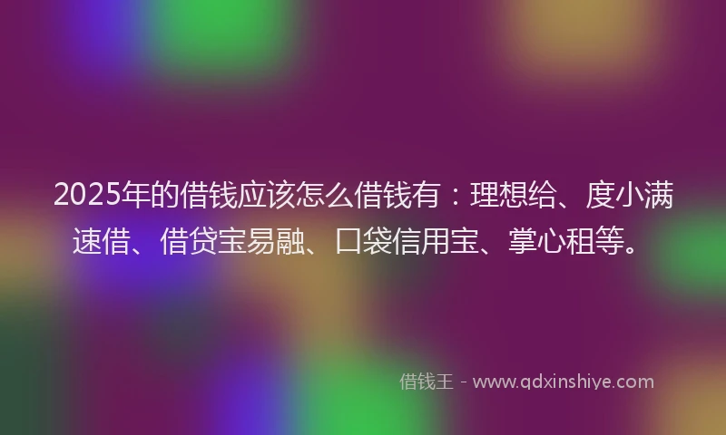 2025年的借钱应该怎么借钱有：理想给、度小满速借、借贷宝易融、口袋信用宝、掌心租等。