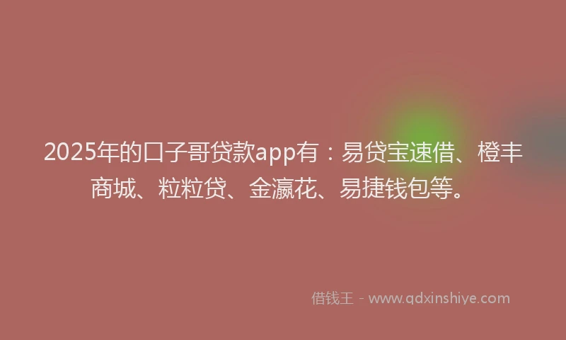 2025年的口子哥贷款app有：易贷宝速借、橙丰商城、粒粒贷、金瀛花、易捷钱包等。