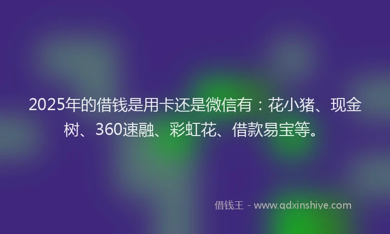 2025年的借钱是用卡还是微信有：花小猪、现金树、360速融、彩虹花、借款易宝等。