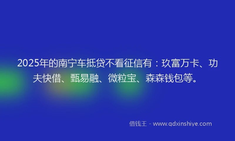2025年的南宁车抵贷不看征信有：玖富万卡、功夫快借、甄易融、微粒宝、森森钱包等。