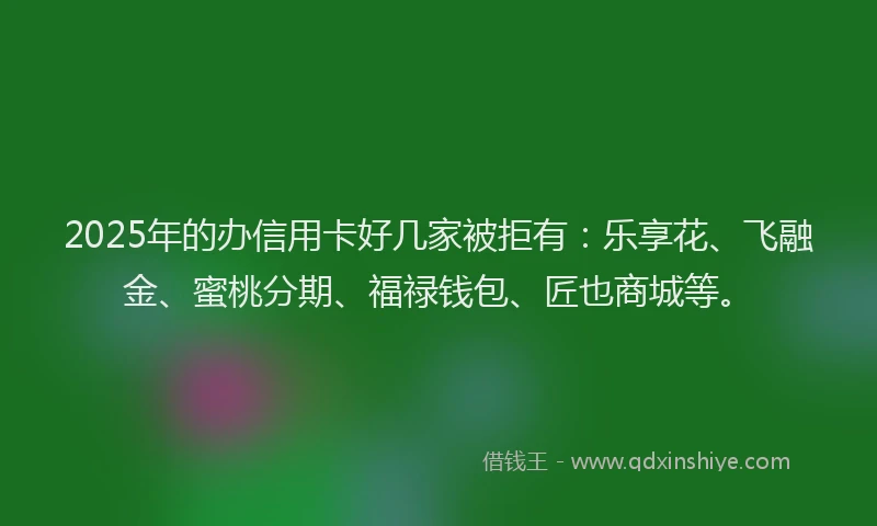 2025年的办信用卡好几家被拒有：乐享花、飞融金、蜜桃分期、福禄钱包、匠也商城等。