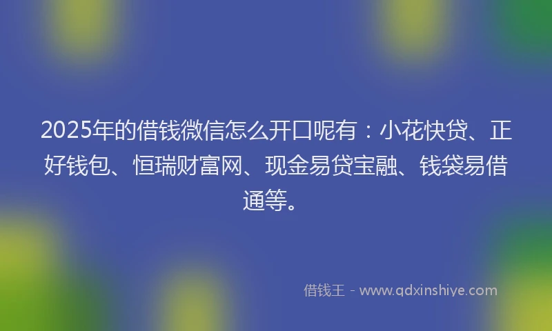 2025年的借钱微信怎么开口呢有：小花快贷、正好钱包、恒瑞财富网、现金易贷宝融、钱袋易借通等。