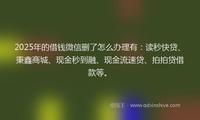 2025年的借钱微信删了怎么办理有：读秒快贷、秉鑫商城、现金秒到融、现金流速贷、拍拍贷借款等。