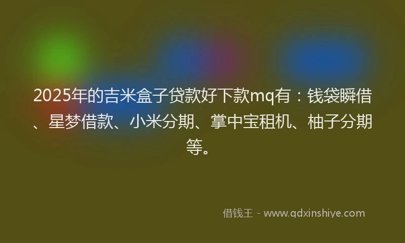 2025年的吉米盒子贷款好下款mq有：钱袋瞬借、星梦借款、小米分期、掌中宝租机、柚子分期等。