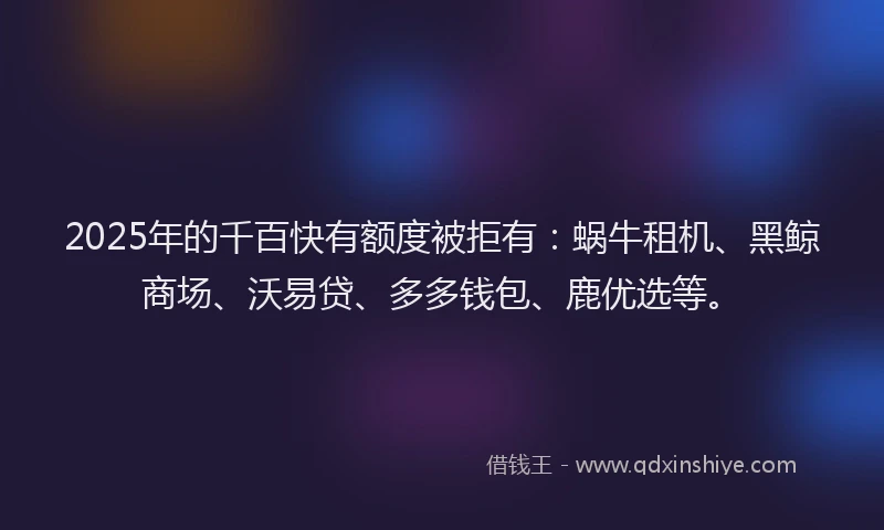 2025年的千百快有额度被拒有：蜗牛租机、黑鲸商场、沃易贷、多多钱包、鹿优选等。