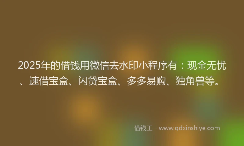 2025年的借钱用微信去水印小程序有：现金无忧、速借宝盒、闪贷宝盒、多多易购、独角兽等。