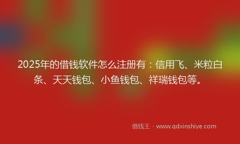 2025年的借钱软件怎么注册有：信用飞、米粒白条、天天钱包、小鱼钱包、祥瑞钱包等。