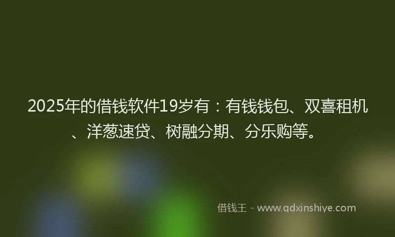 2025年的借钱软件19岁有：有钱钱包、双喜租机、洋葱速贷、树融分期、分乐购等。