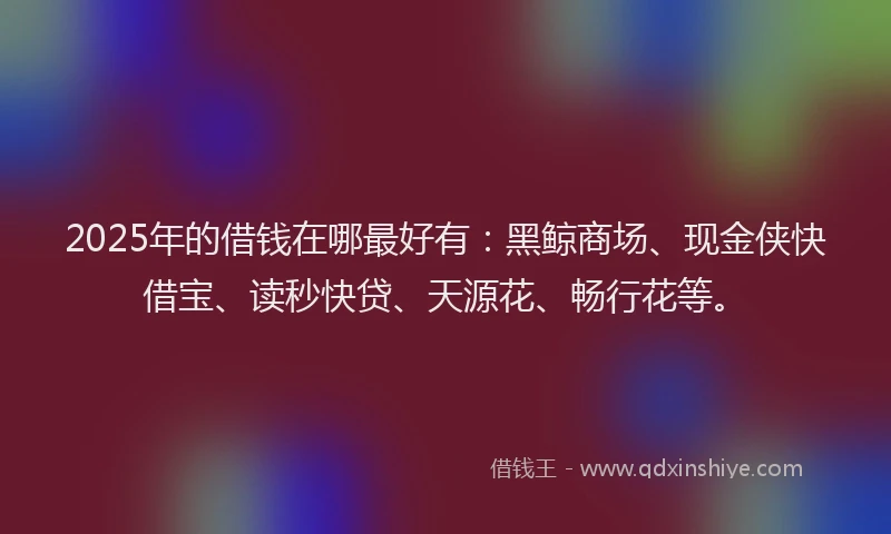 2025年的借钱在哪最好有：黑鲸商场、现金侠快借宝、读秒快贷、天源花、畅行花等。