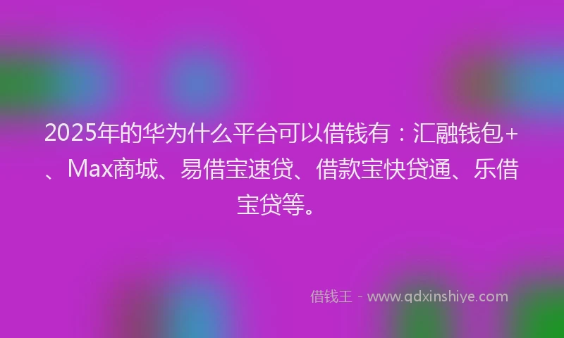 2025年的华为什么平台可以借钱有：汇融钱包+、Max商城、易借宝速贷、借款宝快贷通、乐借宝贷等。