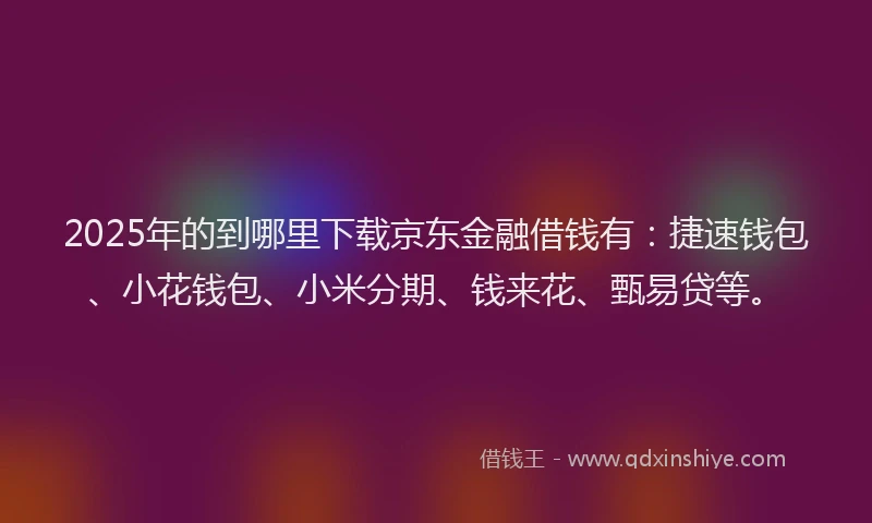2025年的到哪里下载京东金融借钱有：捷速钱包、小花钱包、小米分期、钱来花、甄易贷等。