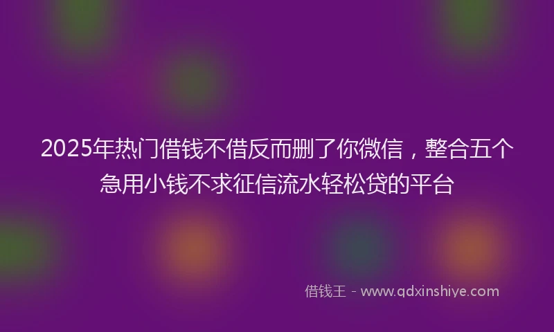 2025年热门借钱不借反而删了你微信，整合五个急用小钱不求征信流水轻松贷的平台