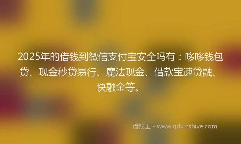 2025年的借钱到微信支付宝安全吗有：哆哆钱包贷、现金秒贷易行、魔法现金、借款宝速贷融、快融金等。