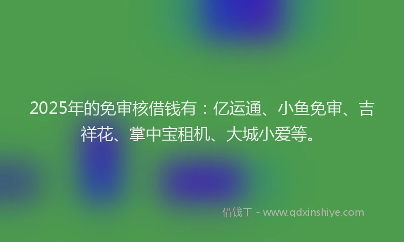 2025年的免审核借钱有：亿运通、小鱼免审、吉祥花、掌中宝租机、大城小爱等。